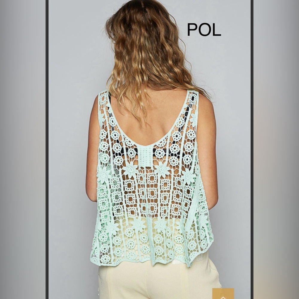 BP213-4💚POL perfection in Green Crochet Tank Top w/a-line shape gr8 4 weekends! - Picture 4 of 7